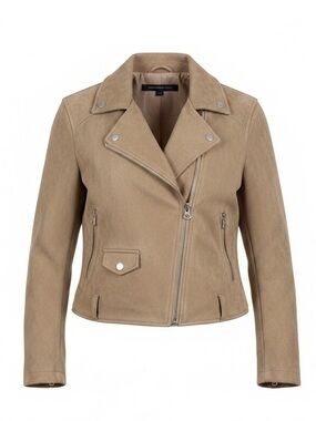 French Connection Faux Suede Moto Jacket Tan Camel  Biker Size XS